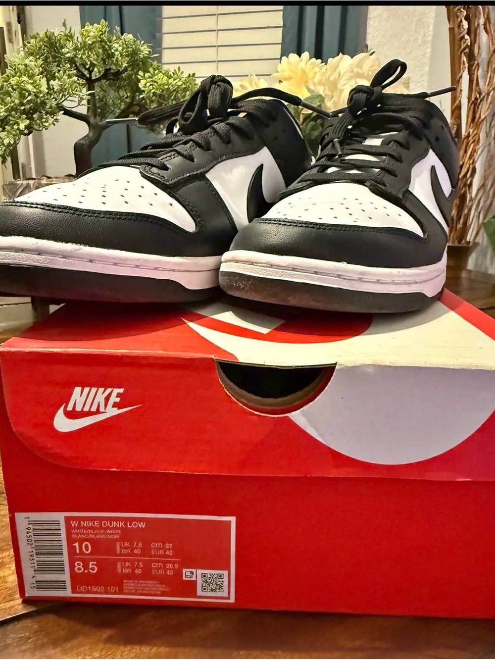 Nike Men’s Dunk Low Black & White Leather Sneakers